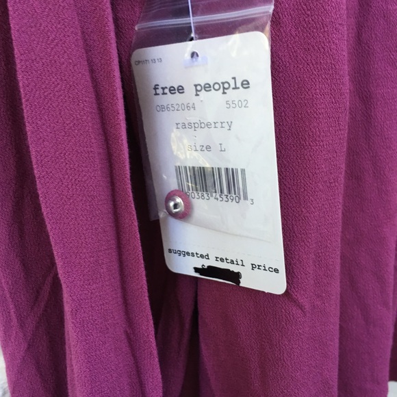 FREE PEOPLE Purple BoHo Blouse Crochet Shoulder L - Picture 6 of 7